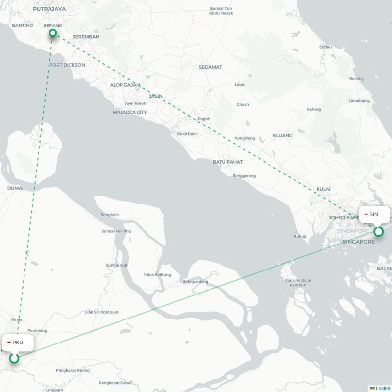 PKU - SIN route map