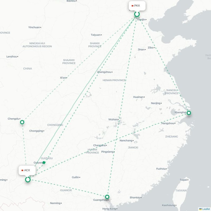 PKX - ACX route map