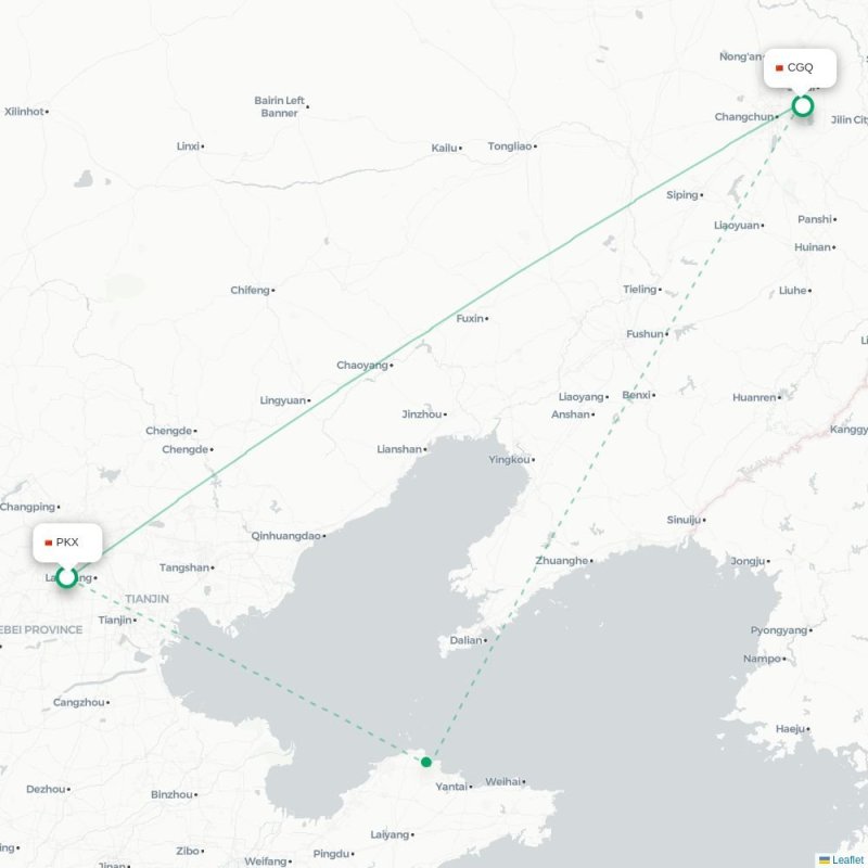 PKX - CGQ route map