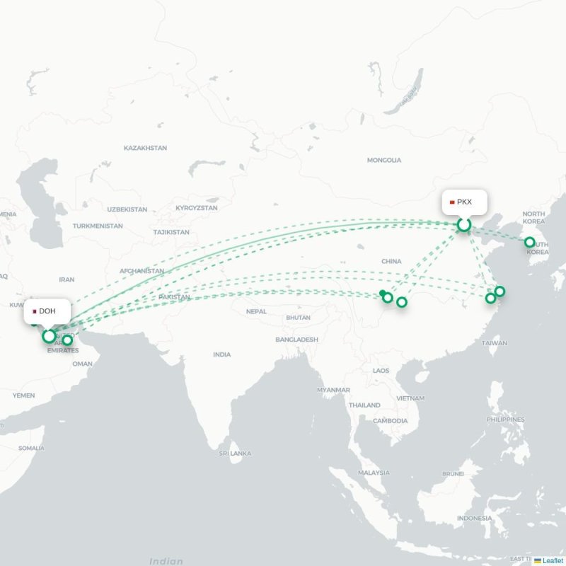 PKX - DOH route map