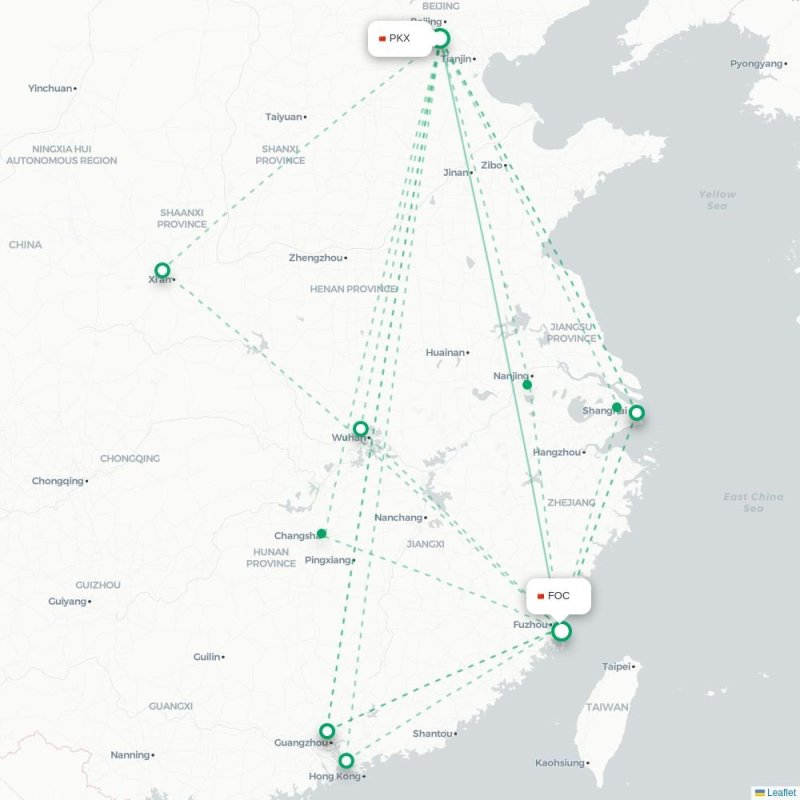 PKX - FOC route map