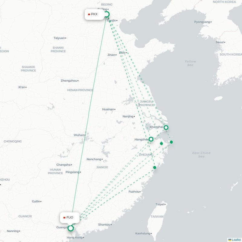 PKX - FUO route map