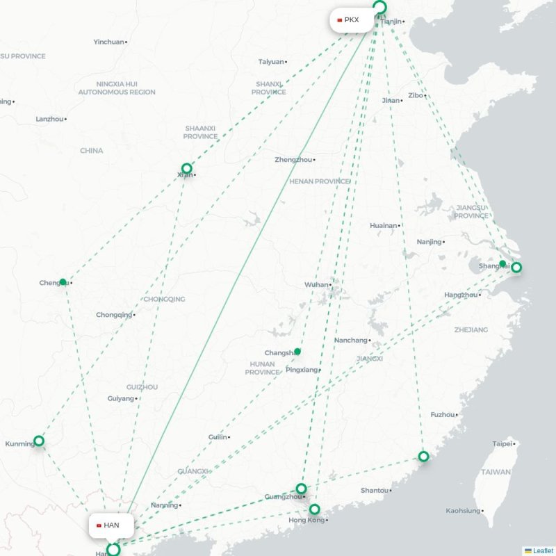 PKX - HAN route map