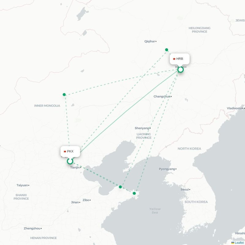 PKX - HRB route map