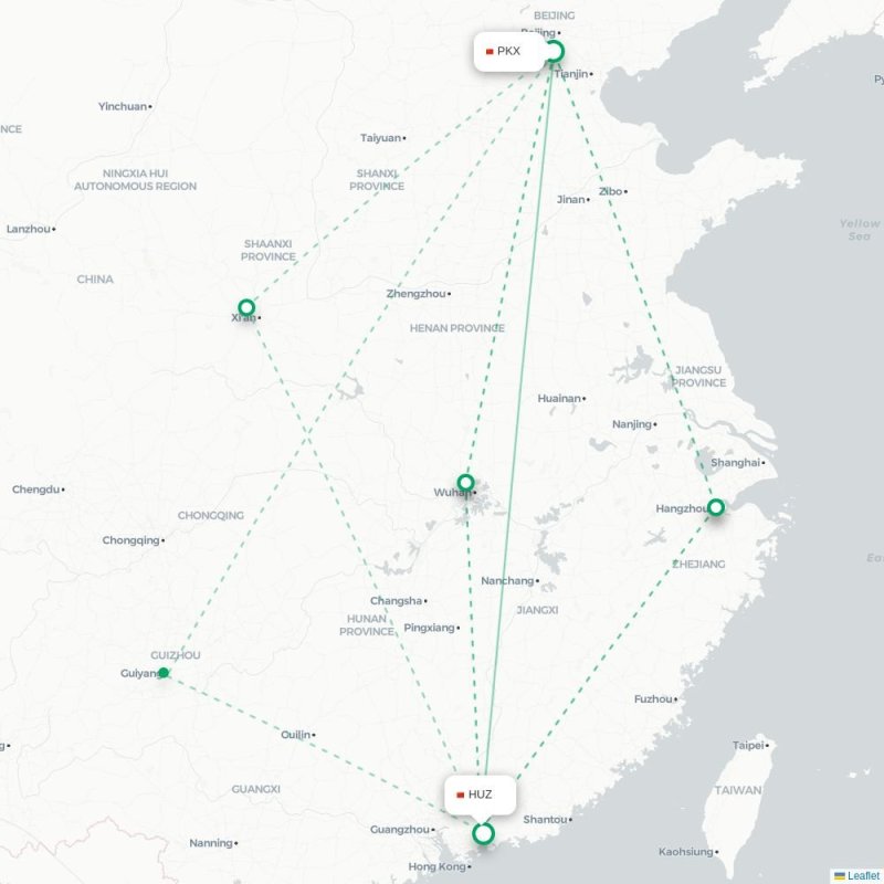 PKX - HUZ route map