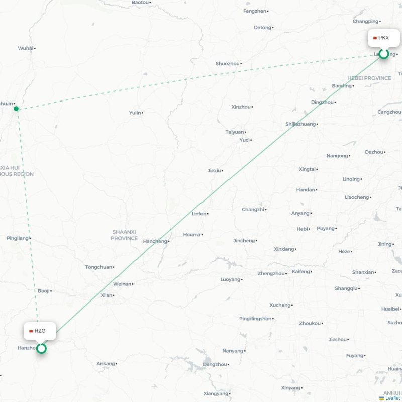 PKX - HZG route map