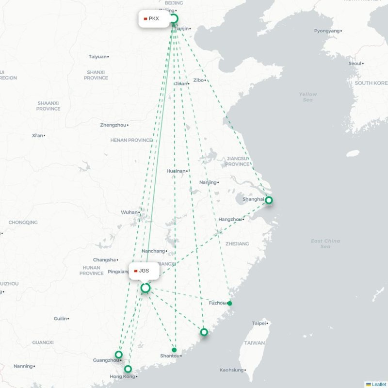 PKX - JGS route map