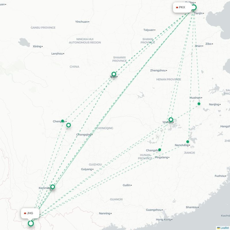 PKX - JHG route map