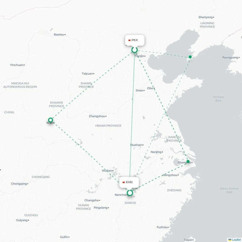 PKX - KHN route map