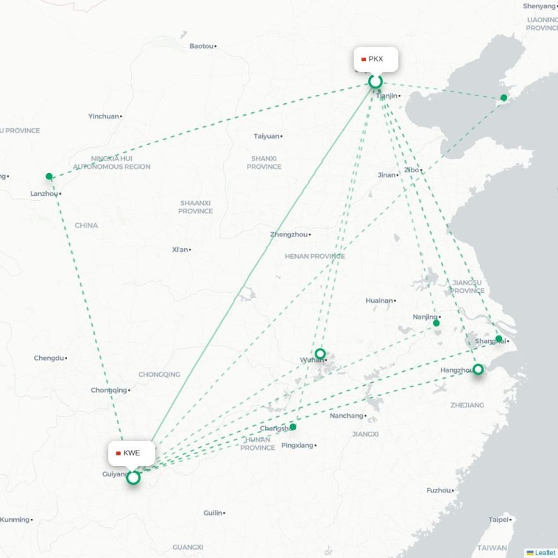 PKX - KWE route map