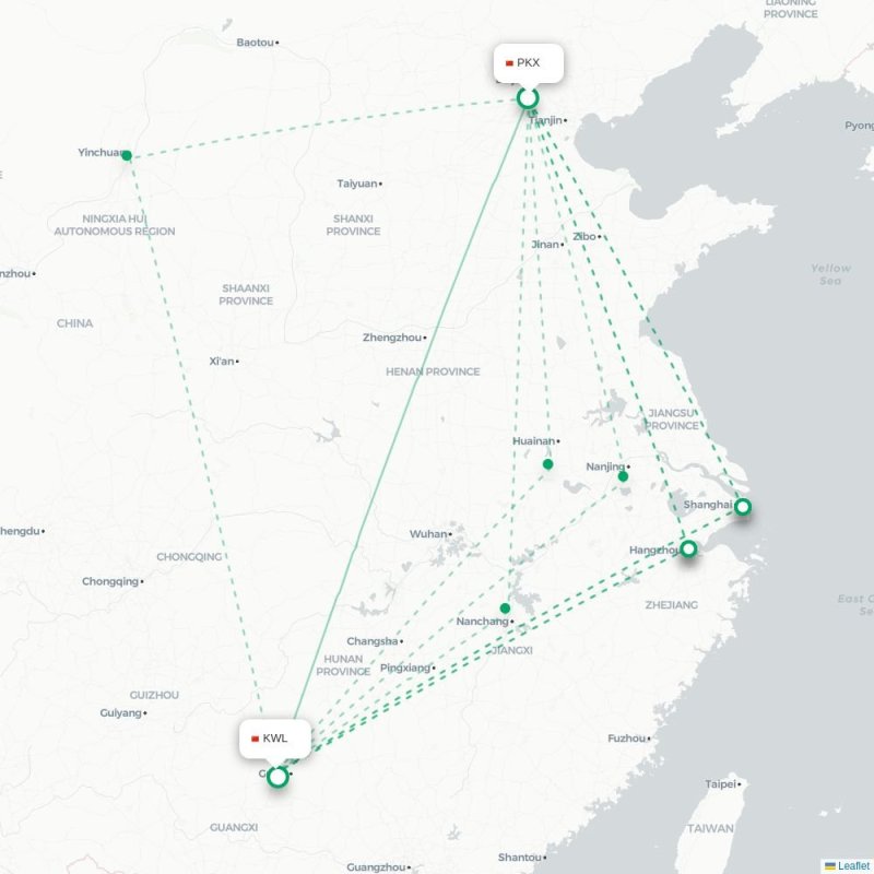 PKX - KWL route map