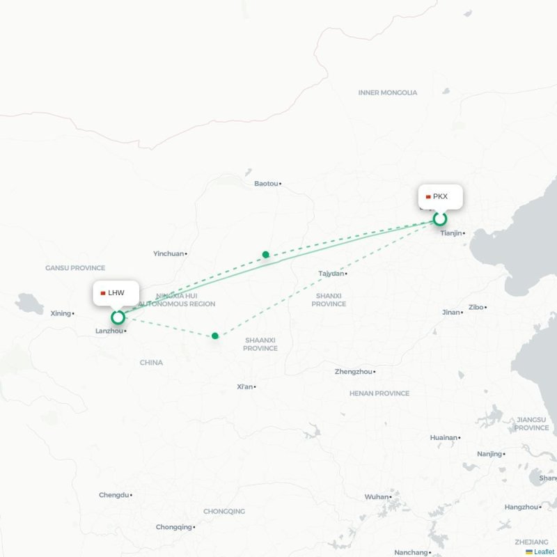 PKX - LHW route map