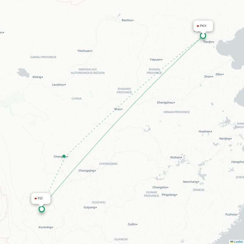 PKX - PZI route map