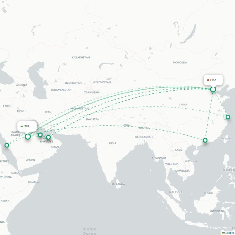 PKX - RUH route map