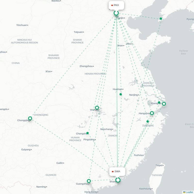 PKX - SWA route map