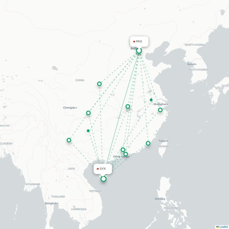 PKX - SYX route map