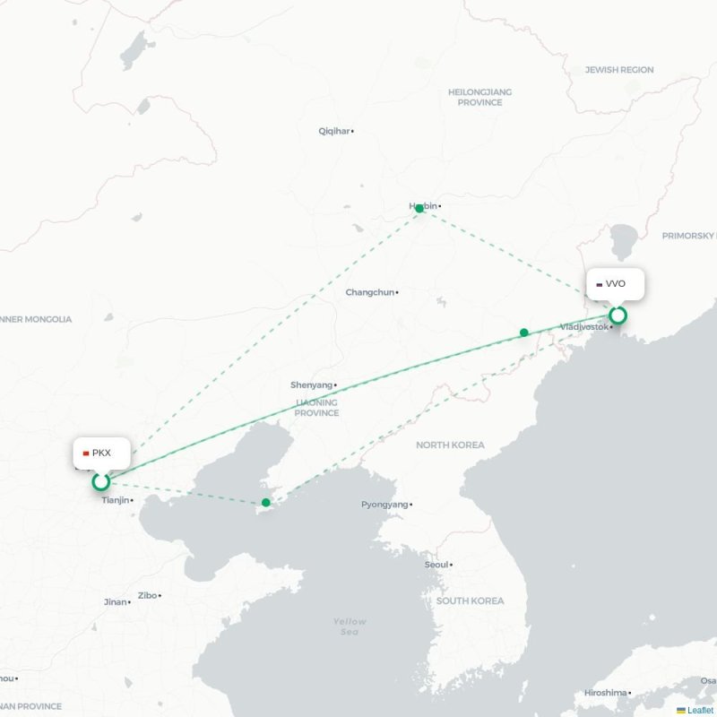 PKX - VVO route map