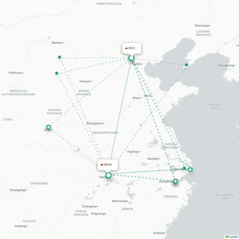 PKX - WUH route map