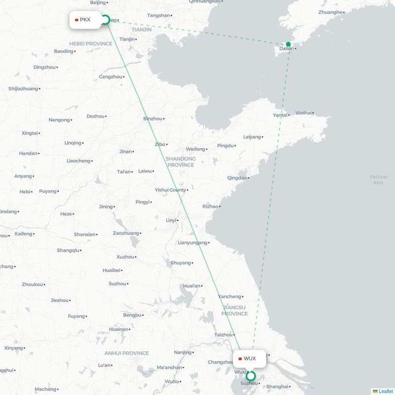 PKX - WUX route map