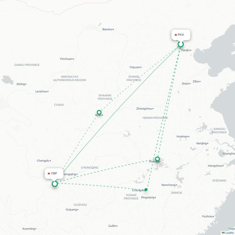 PKX - YBP route map