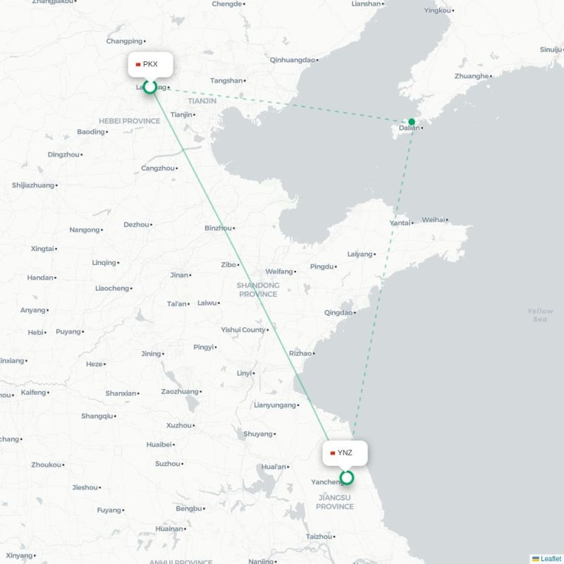 PKX - YNZ route map