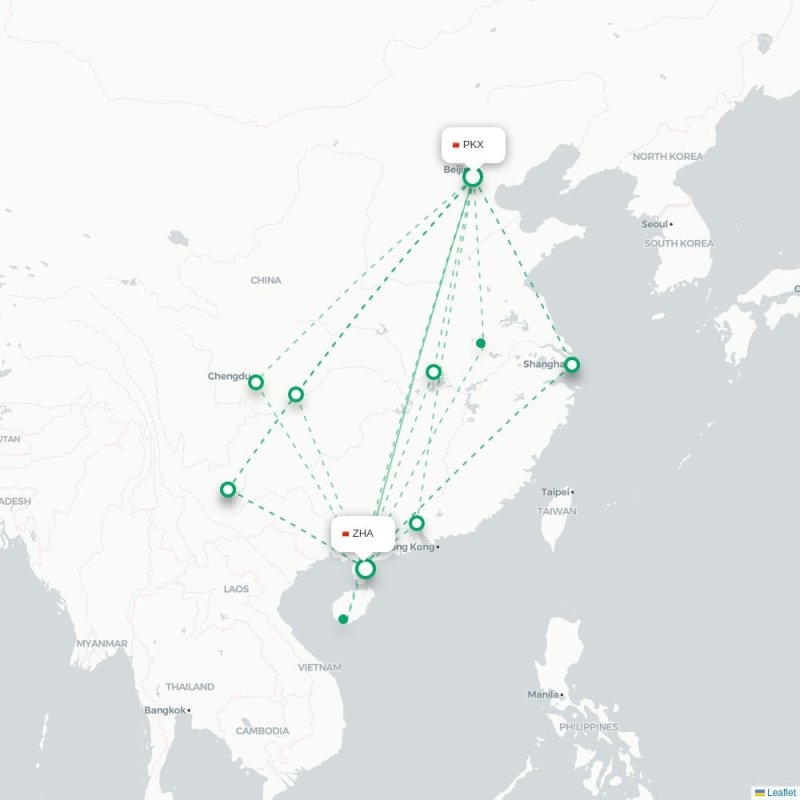 PKX - ZHA route map