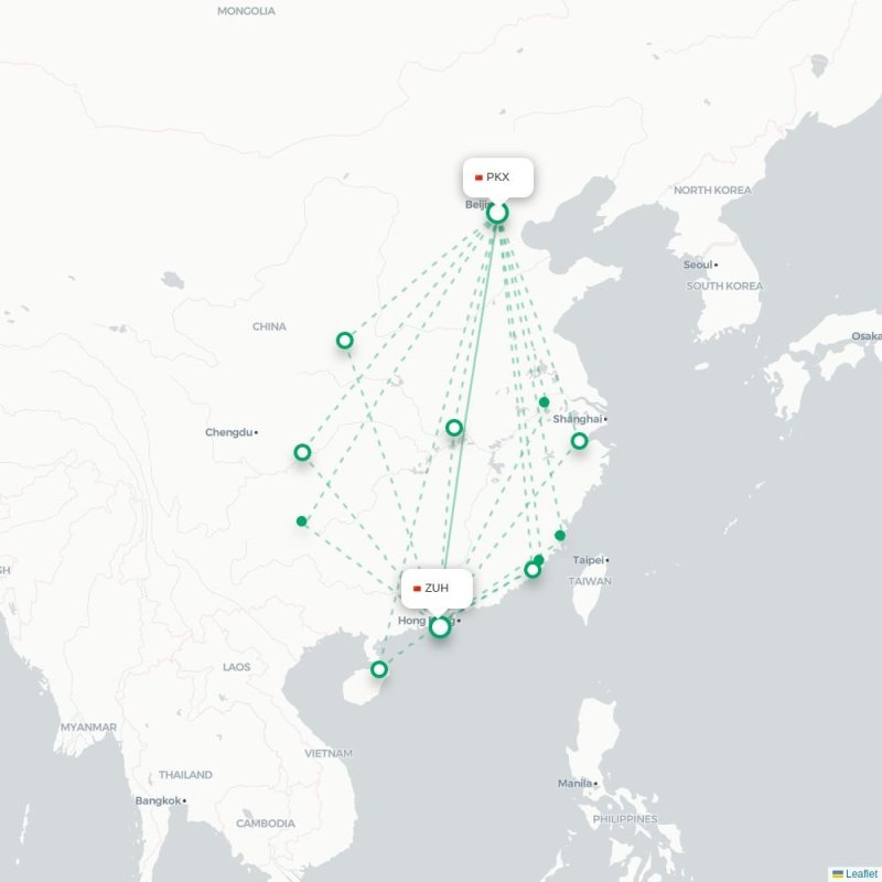 PKX - ZUH route map
