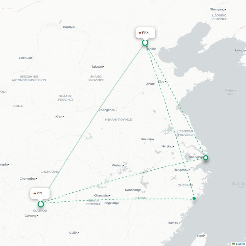 PKX - ZYI route map