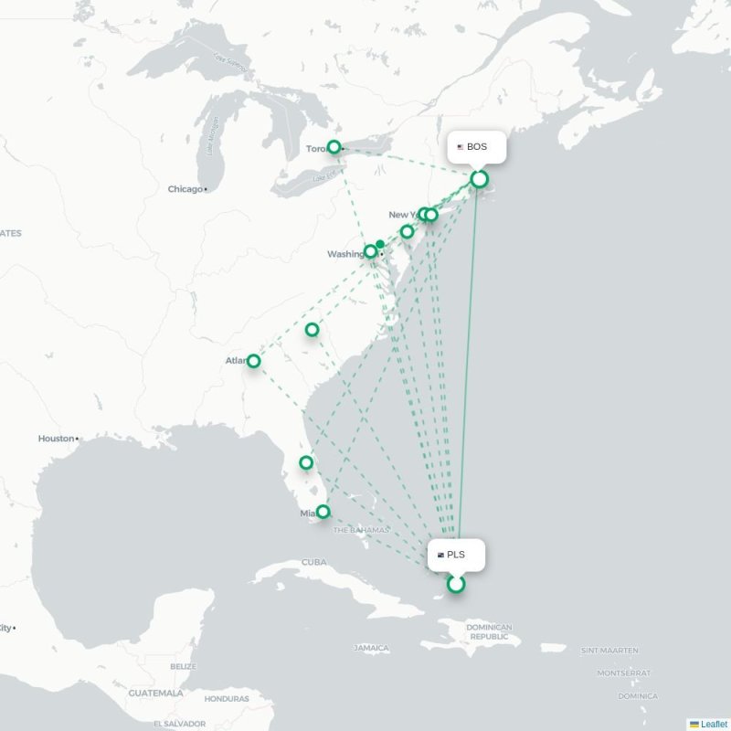 PLS - BOS route map