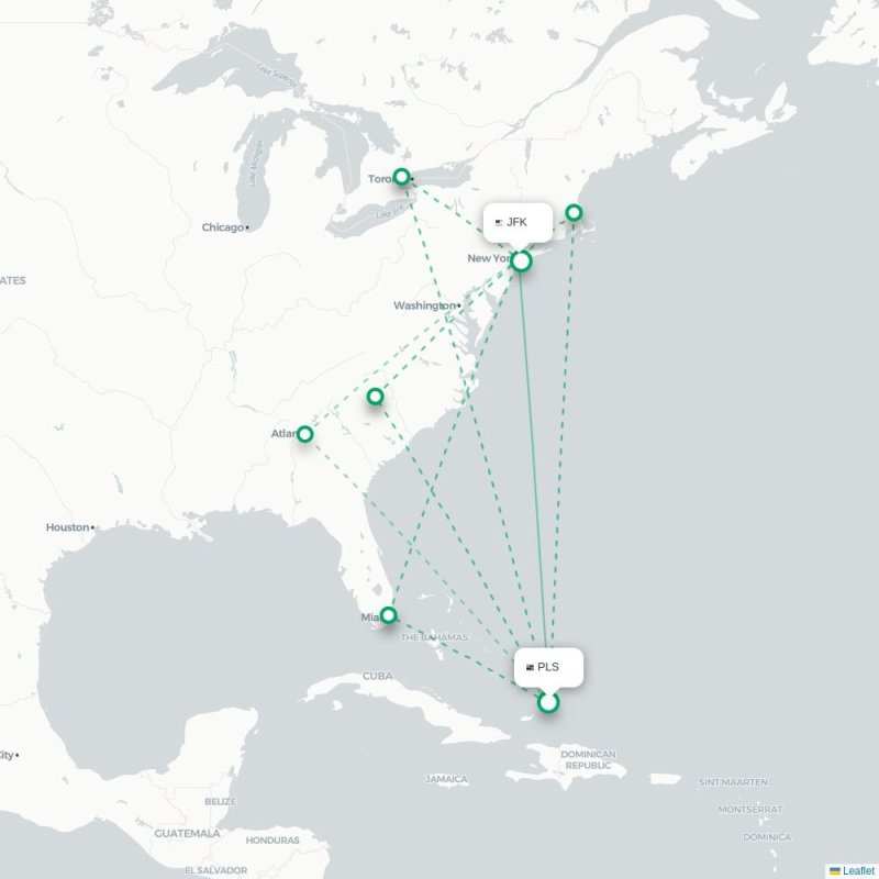 PLS - JFK route map