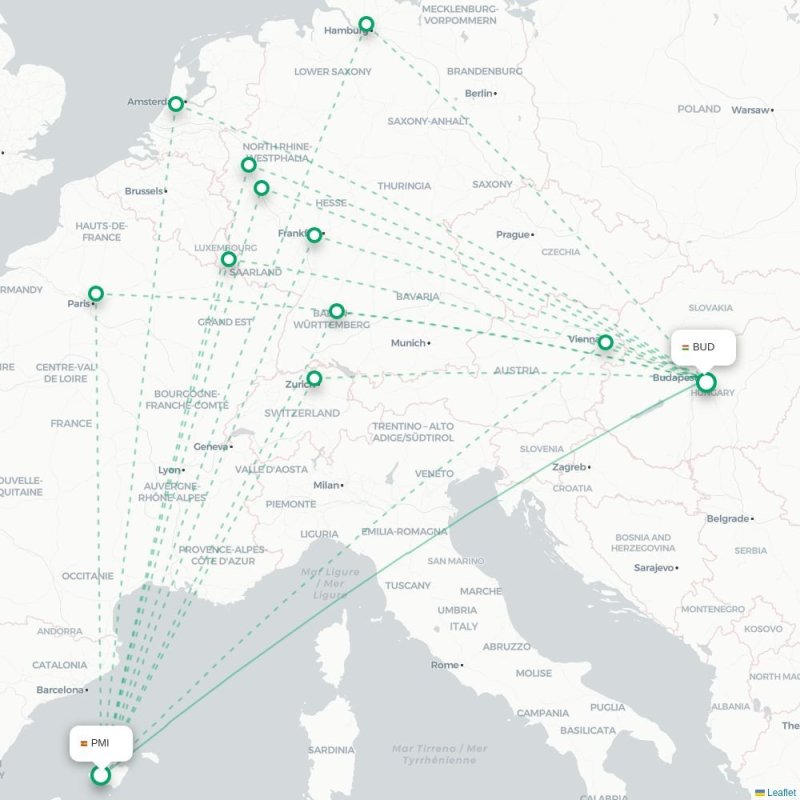 PMI - BUD route map