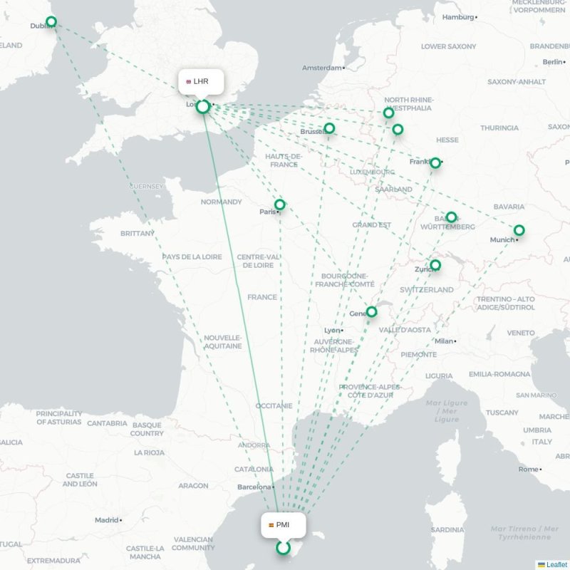 PMI - LHR route map