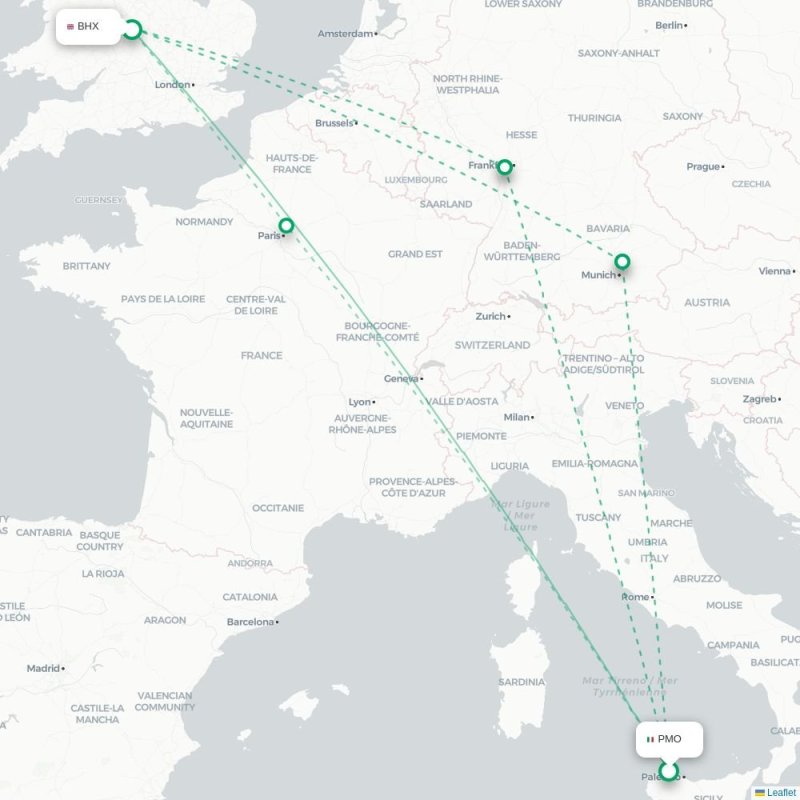 PMO - BHX route map