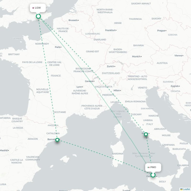 PMO - LGW route map
