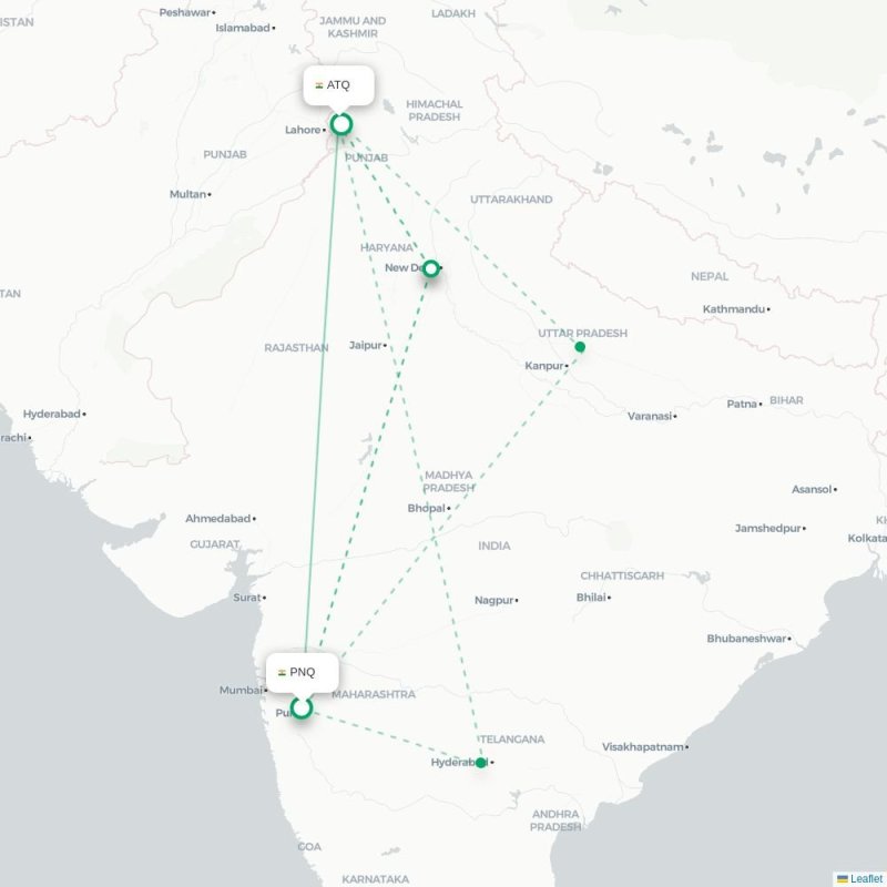 PNQ - ATQ route map