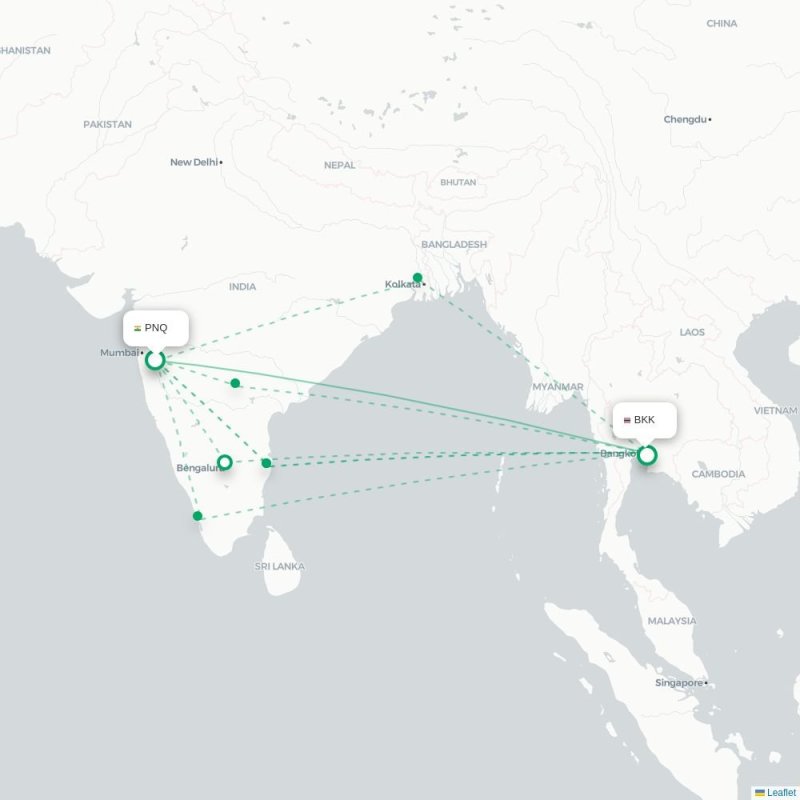 PNQ - BKK route map