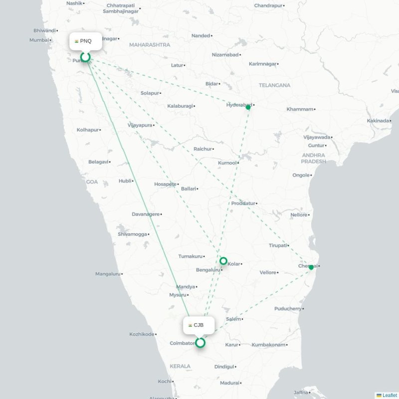 PNQ - CJB route map