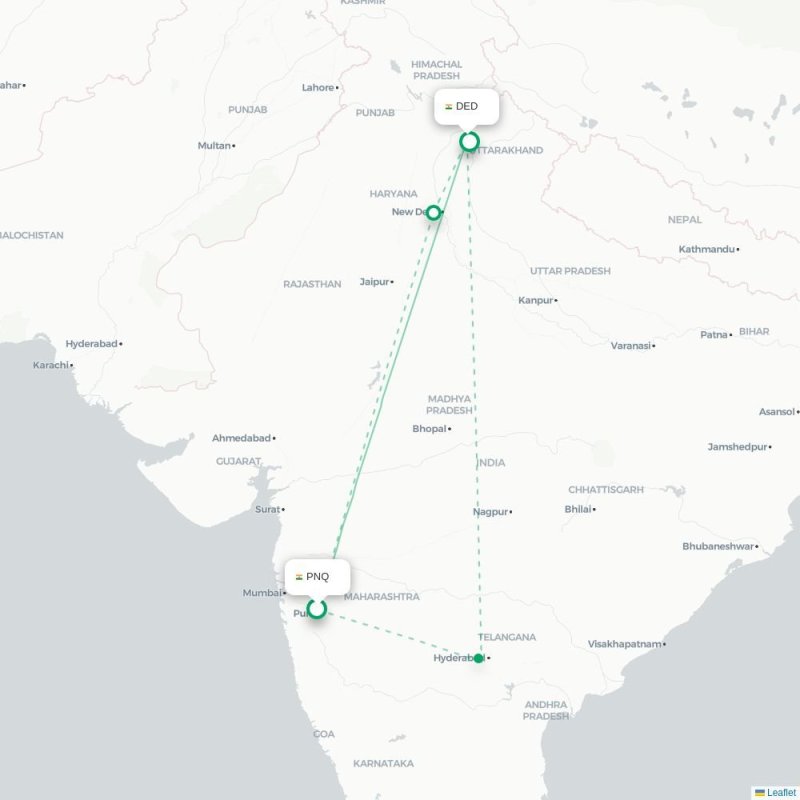 PNQ - DED route map