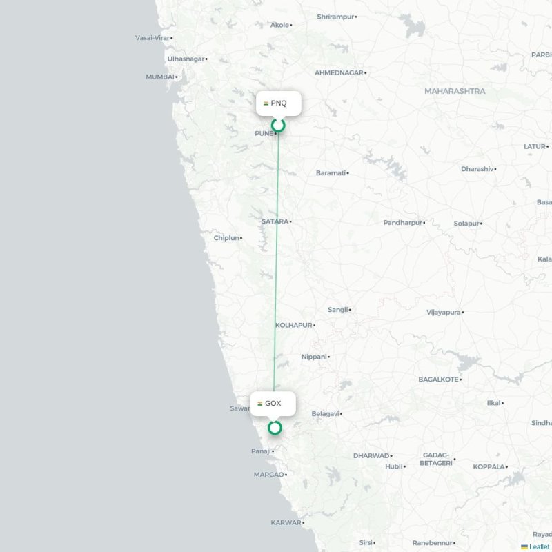 PNQ - GOX route map