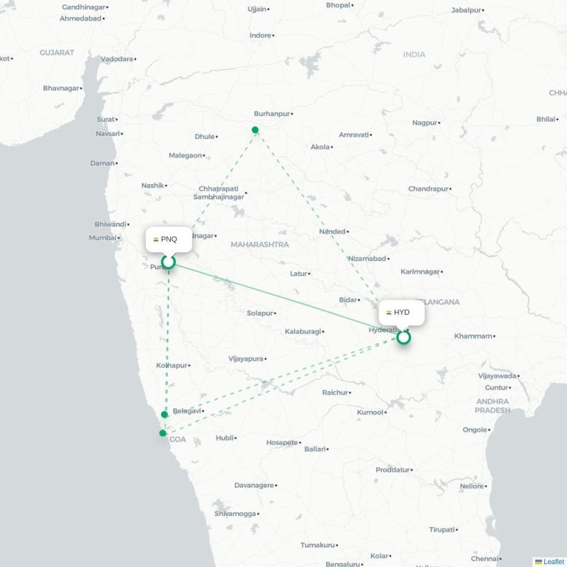 PNQ - HYD route map