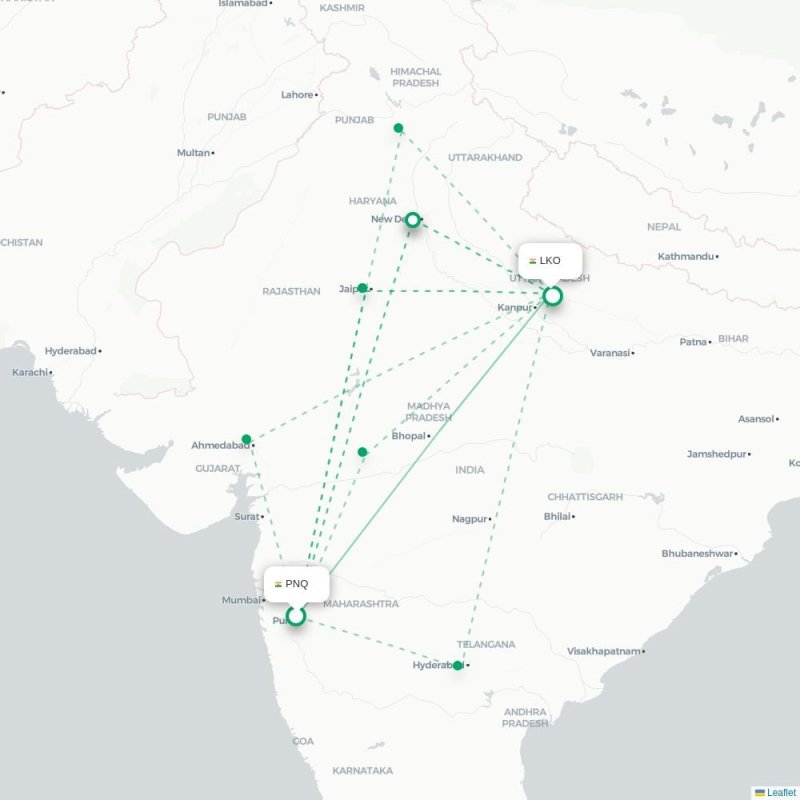 PNQ - LKO route map
