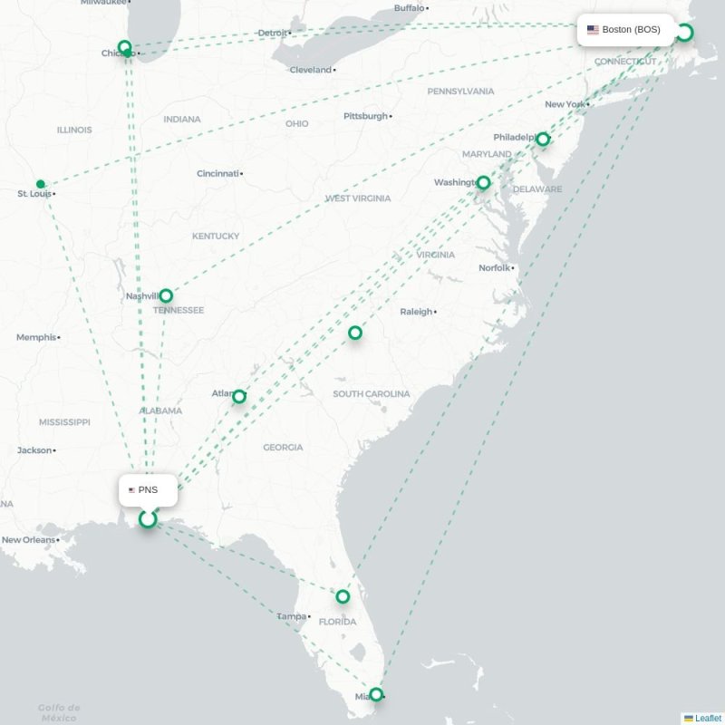 PNS - BOS route map