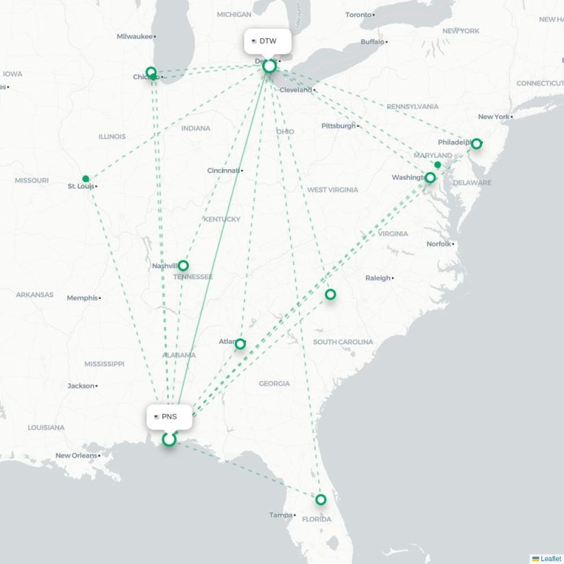PNS - DTW route map