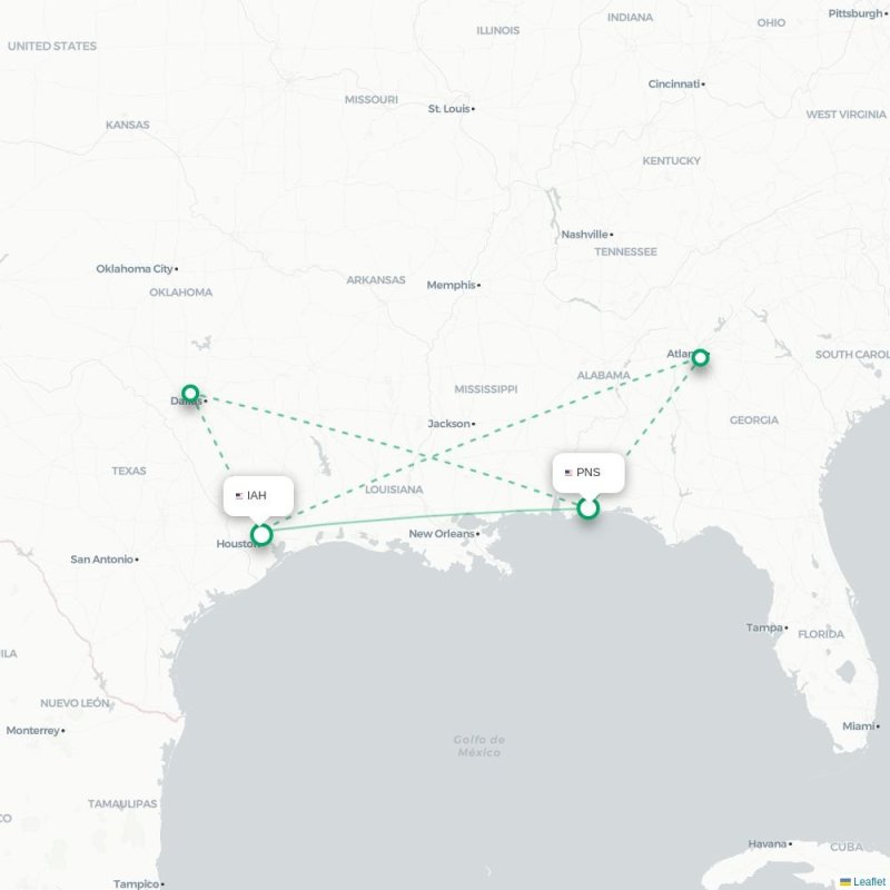 PNS - IAH route map