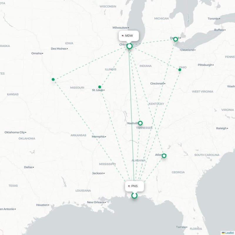 PNS - MDW route map