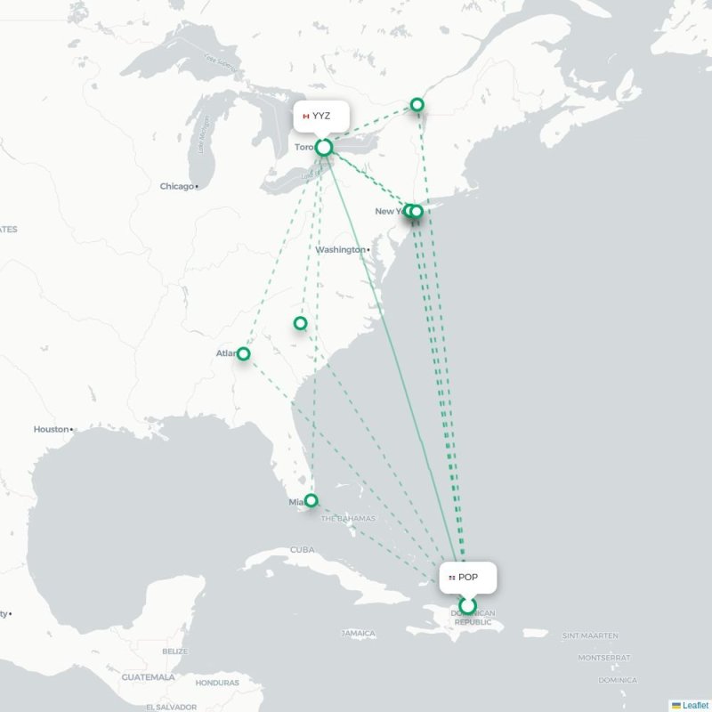 POP - YYZ route map