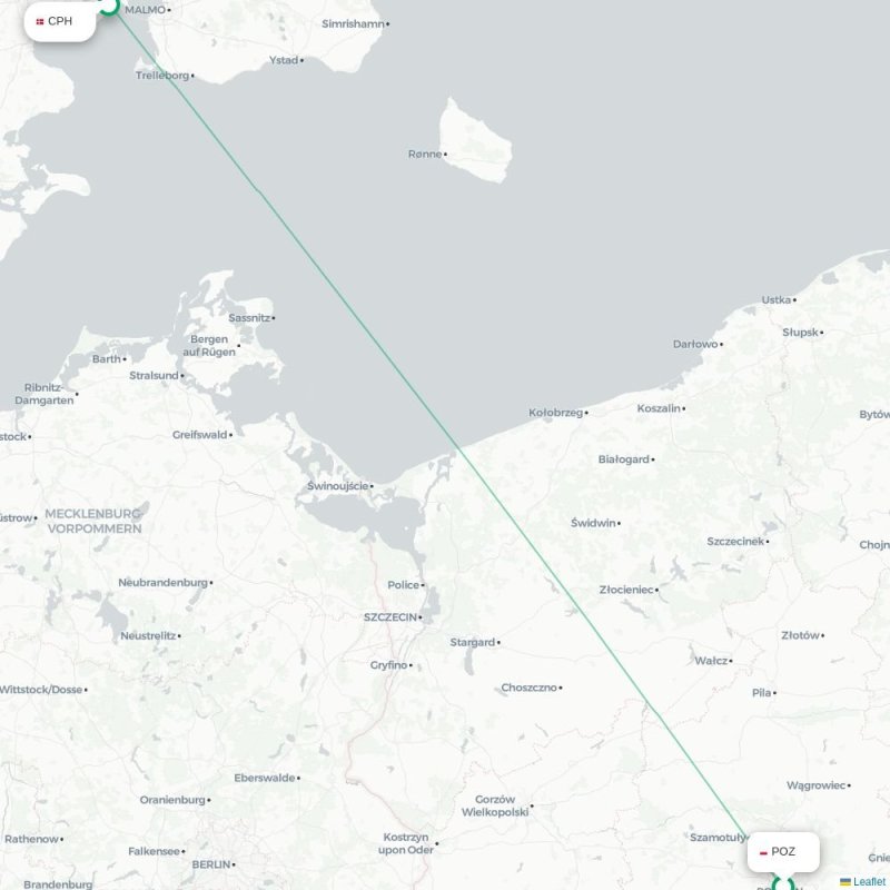 POZ - CPH route map