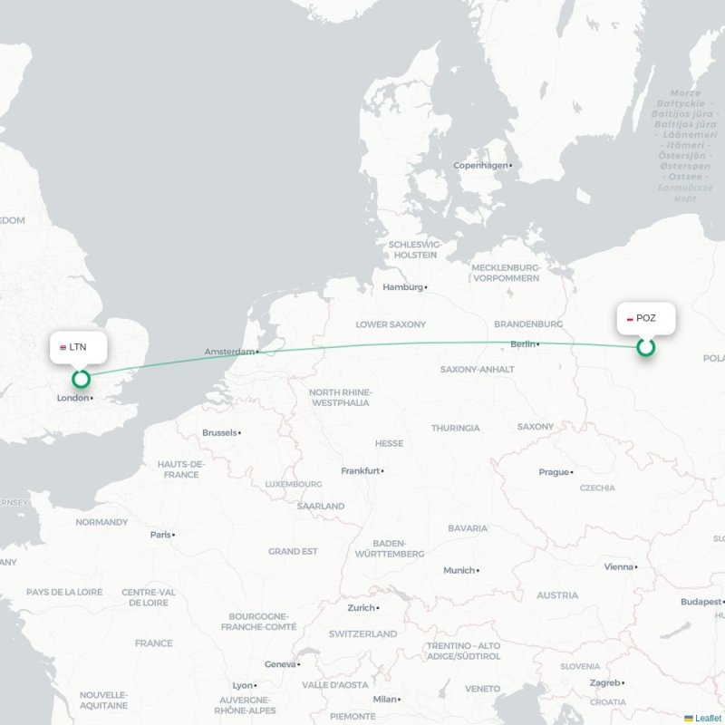 POZ - LTN route map