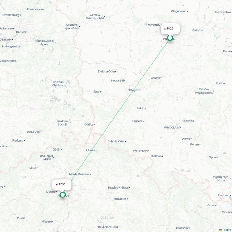POZ - PRG route map