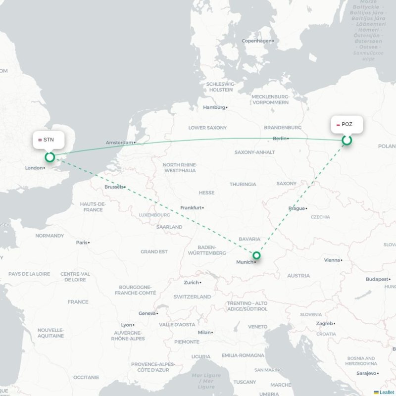 POZ - STN route map